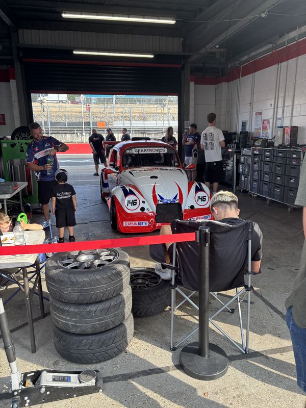 Car 146 inside the pit garage