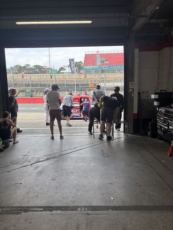 View out of the pit garage towards the track