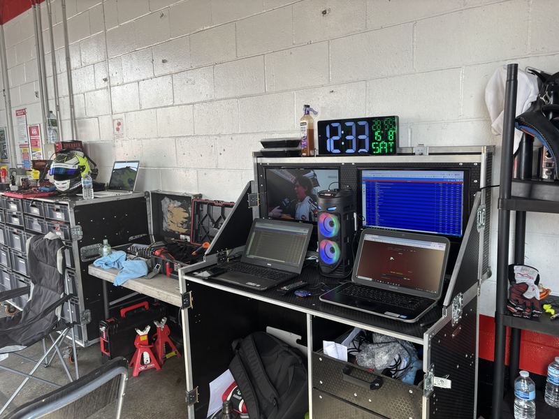Timing screens and laptops on the garage stand